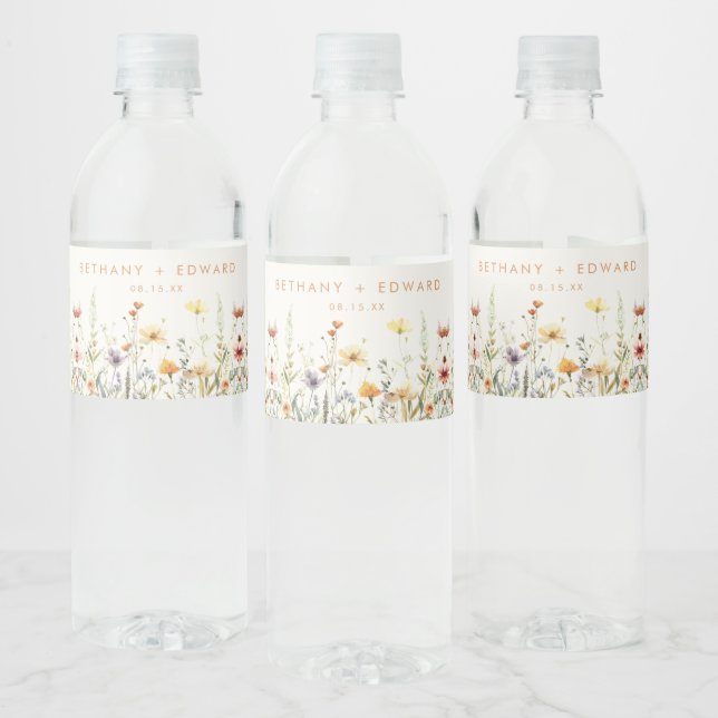 Étiquette Pour Bouteilles D'eau Mariage Fleur sauvage rustique (Bouteilles)