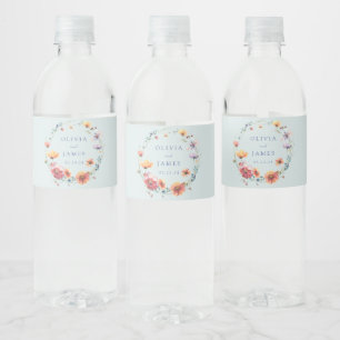Étiquette Pour Bouteilles D'eau Mariage Fleur sauvage Whimsical Blue élégant