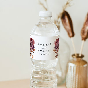 Étiquette Pour Bouteilles D'eau Mariage Floral Automnal Rustique au Marsala