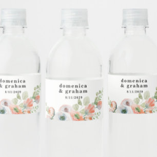 Étiquette Pour Bouteilles D'eau Mariage Floral Corail Romantique 