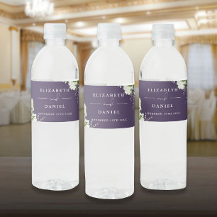 Étiquette Pour Bouteilles D'eau Mariage floral élégant verdure violet