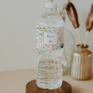 Étiquette Pour Bouteilles D'eau Mariage floral Géométrique Vert Or