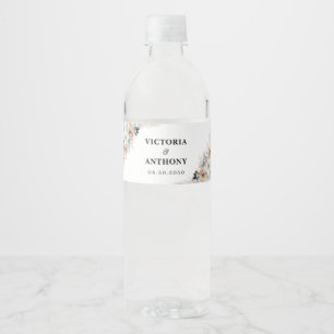 Étiquette Pour Bouteilles D'eau Mariage Floral Ivory Et Blue Boho