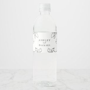 Étiquette Pour Bouteilles D'eau Mariage floral noir et blanc moderne