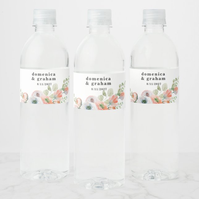 Étiquette Pour Bouteilles D'eau Mariage floral romantique de corail (Bouteilles)