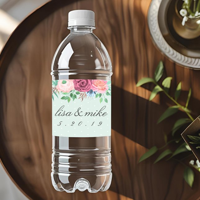Étiquette Pour Bouteilles D'eau Mariage Floral Rustique Vert (Créateur téléchargé)