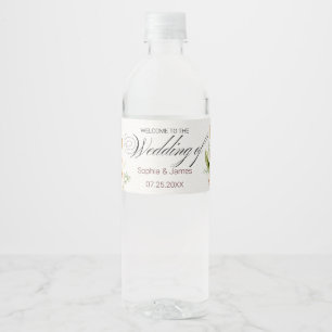 Étiquette Pour Bouteilles D'eau Mariage géométrique floral doré rose
