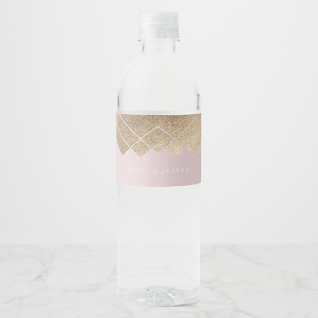 Étiquette Pour Bouteilles D'eau Mariage Géométrique Pink Gold Gatsby (Devant)