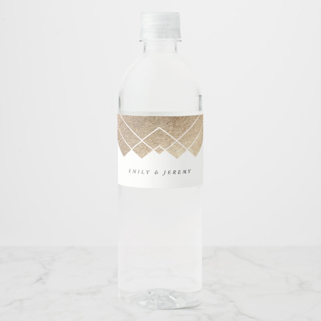 Étiquette Pour Bouteilles D'eau Mariage géométrique White Gold Gatsby (Devant)
