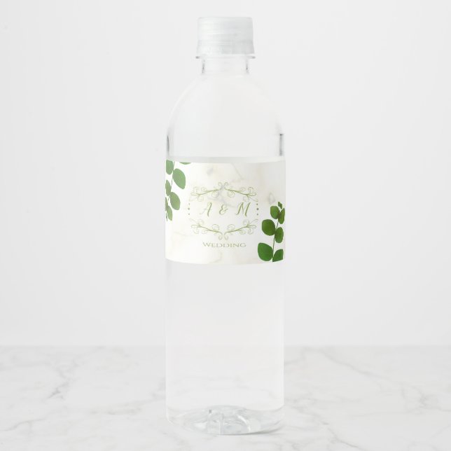 Étiquette Pour Bouteilles D'eau Mariage Green Chic (Devant)