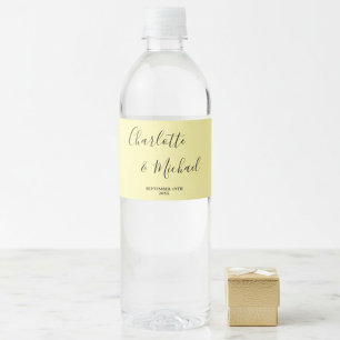Étiquette Pour Bouteilles D'eau Mariage Minimaliste Écriture Jaune Pâle Élégant