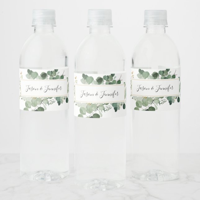 Étiquette Pour Bouteilles D'eau Mariage moderne verdure Personnalisé Couple Names (Bouteilles)