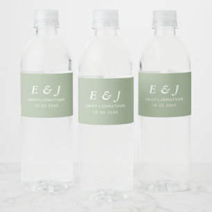 Étiquette Pour Bouteilles D'eau Mariage Monogramme Moderne Vert Sauge