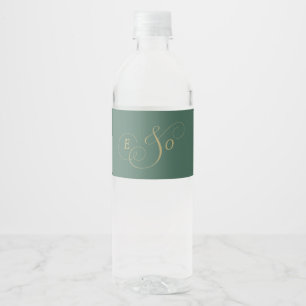 Étiquette Pour Bouteilles D'eau Mariage Monogramme Vert Émeraude