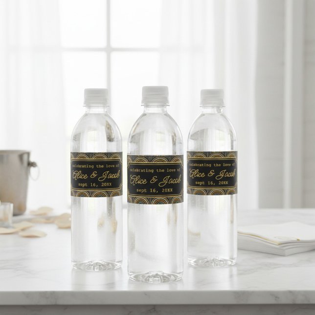 Étiquette Pour Bouteilles D'eau Mariage personnalisé Art Déco de style brodé (Créateur téléchargé)