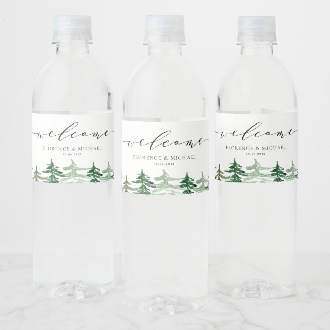 Étiquette Pour Bouteilles D'eau Mariage rustique aquarelle forêt boisée (Bouteilles)