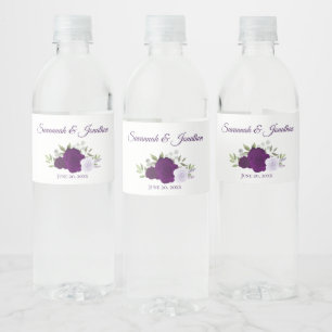 Étiquette Pour Bouteilles D'eau Mariage rustique violet & Lavande Roses élégant