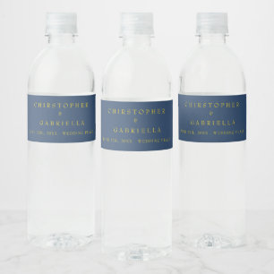 Étiquette Pour Bouteilles D'eau Mariage simple et formel bleu marine et or