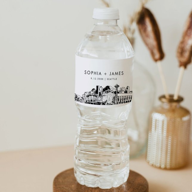 Étiquette Pour Bouteilles D'eau Mariage Skyline Seattle (Créateur téléchargé)