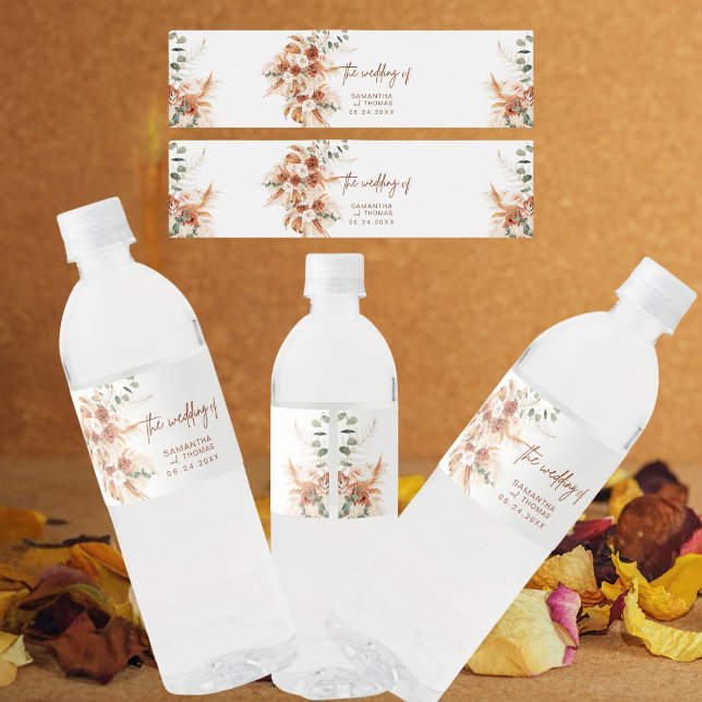 Étiquette Pour Bouteilles D'eau Mariage Terracotta Bohème Audacieux Éclatant (Créateur téléchargé)