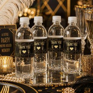 Étiquette Pour Bouteilles D'eau mariage vintage black et or great gatsby