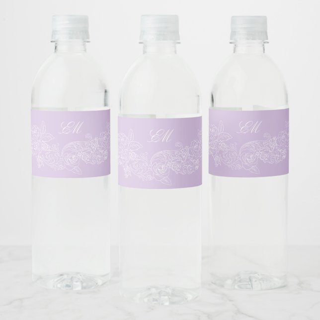Étiquette Pour Bouteilles D'eau Mariage Violet Victorien Monogramme (Bouteilles)