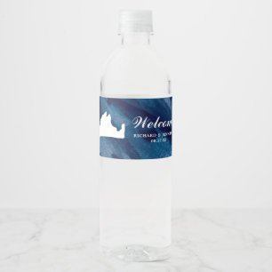Étiquette Pour Bouteilles D'eau Marine Aquarelle Bleu Marthas Vignoble Carte Maria