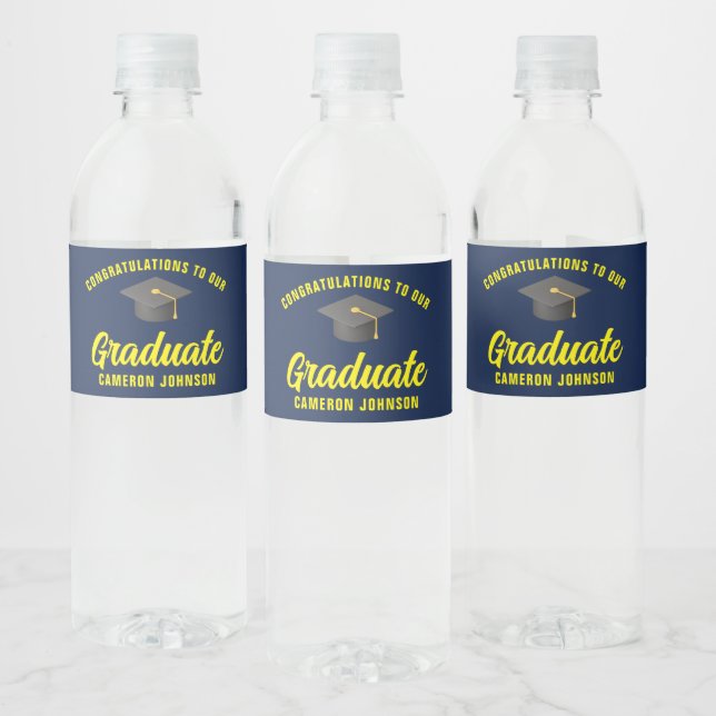 Étiquette Pour Bouteilles D'eau Marine Blue Jaune Graduate Custom Party (Bouteilles)