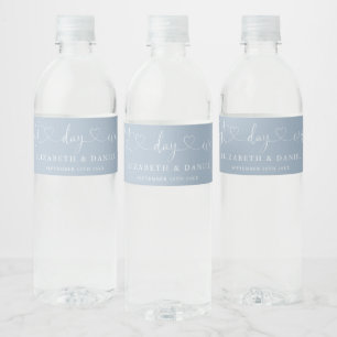 Étiquette Pour Bouteilles D'eau Meilleur jour Ever Script Mariage Bleu Poussiéreux