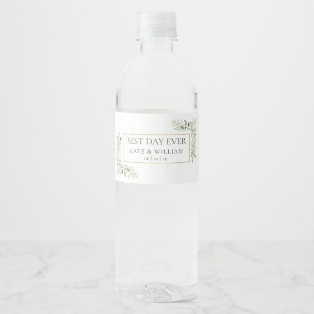 Étiquette Pour Bouteilles D'eau Meilleure journée de verdure de mariage (Devant)