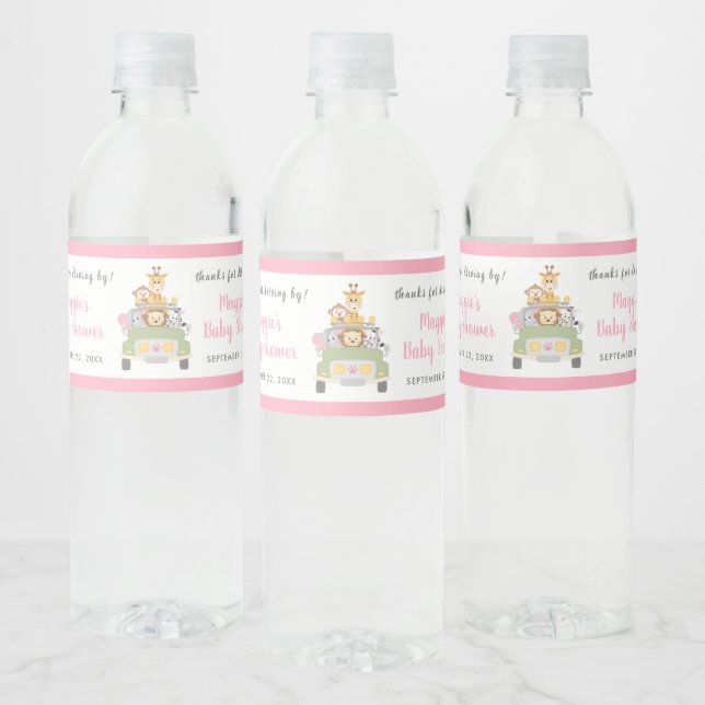 Étiquette Pour Bouteilles D'eau Merci de conduire par Safari Pink Baby Girl Douche (Bouteilles)