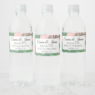 Étiquette Pour Bouteilles D'eau Merci de mariage tropical rose verdure