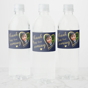 Étiquette Pour Bouteilles D'eau Merci d'or bleu marine