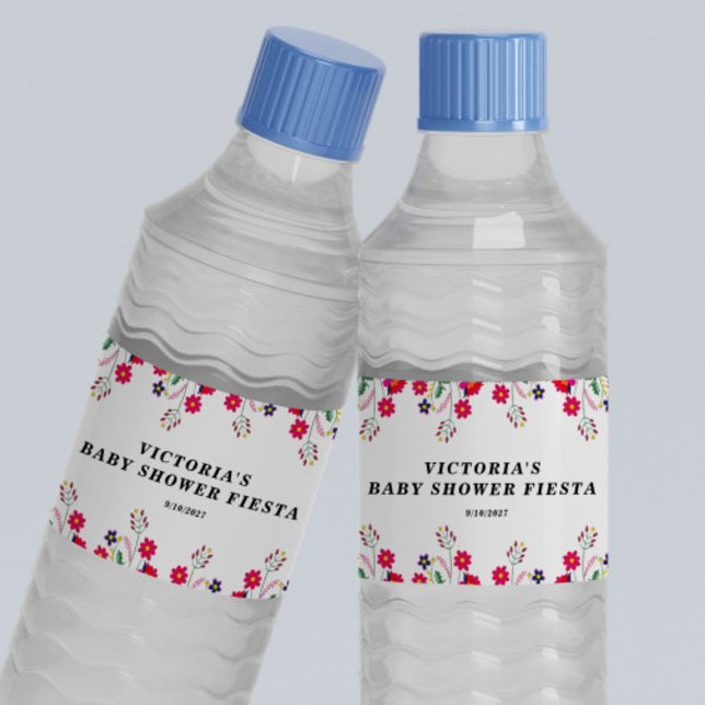 Étiquette Pour Bouteilles D'eau Mexican Flowers Baby Shower Fiesta (Créateur téléchargé)