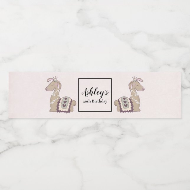 Étiquette Pour Bouteilles D'eau Mignonne Llama Princesse portant une couronne (Étiquettes simples)