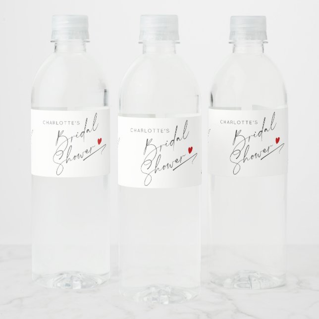 Étiquette Pour Bouteilles D'eau Mini coeur de script moderne Douche nuptiale (Bouteilles)