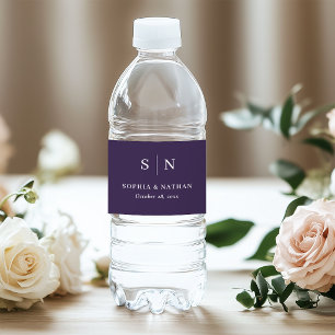 Étiquette Pour Bouteilles D'eau Minimaliste et Chic Violet Mariage Monogramme