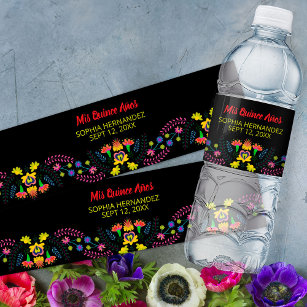 Étiquette Pour Bouteilles D'eau Mis Quince Anos Black Mexican Fiesta Party