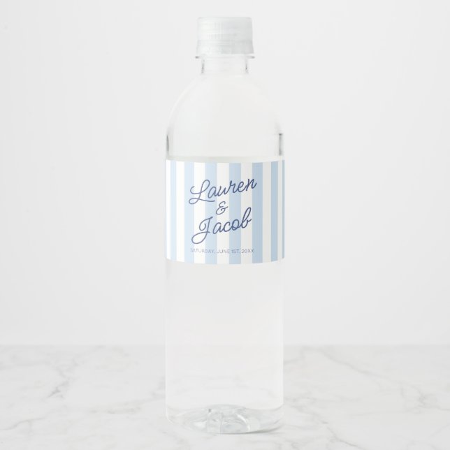 Étiquette Pour Bouteilles D'eau Modern Minimal Minimalist Blue Stripes Wedding (Devant)