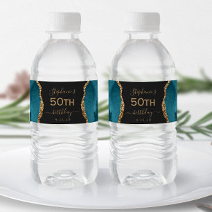 Étiquette Pour Bouteilles D'eau Moderne Anniversaire 50 Ans Bleu Turquoise Agate O