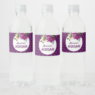 Étiquette Pour Bouteilles D'eau Moderne Fleurs Violettes Points Aqiqah