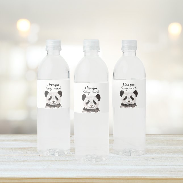 Étiquette Pour Bouteilles D'eau Moderne Je T'Aime Beary Beaucoup Panda Noir Et Bla (Créateur téléchargé)