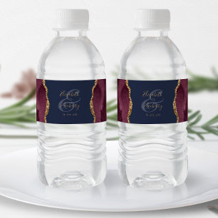 Étiquette Pour Bouteilles D'eau Moderne mariage rouge Bourgogne or agate bleu mari