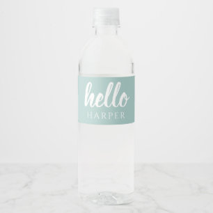 Étiquette Pour Bouteilles D'eau Moderne Minimale Vert Et Blanc Bonjour Et Vous Nom
