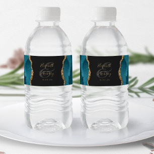 Étiquette Pour Bouteilles D'eau Moderne Turquoise Bleu Or Agate Mariage foncé