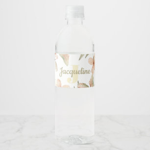Étiquette Pour Bouteilles D'eau Monogram pastel bébé rose ciel bébé design de fleu