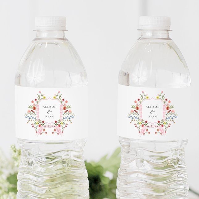 Étiquette Pour Bouteilles D'eau Monogramme de la crête de mariage du jardin lunair (Créateur téléchargé)