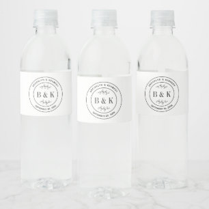 Étiquette Pour Bouteilles D'eau Monogramme de mariage couple nom floral botanique