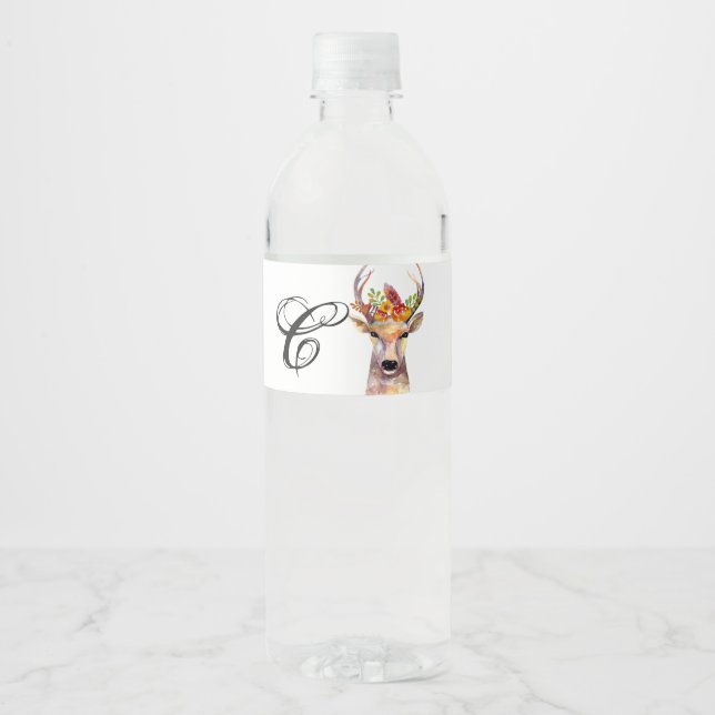 Étiquette Pour Bouteilles D'eau Monogramme initiale bouteille d'eau Étiquette boho (Devant)