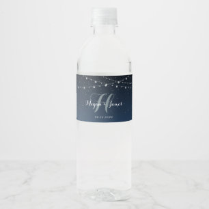 Étiquette Pour Bouteilles D'eau Monogramme Mariage de nuit étoilé bleu marine